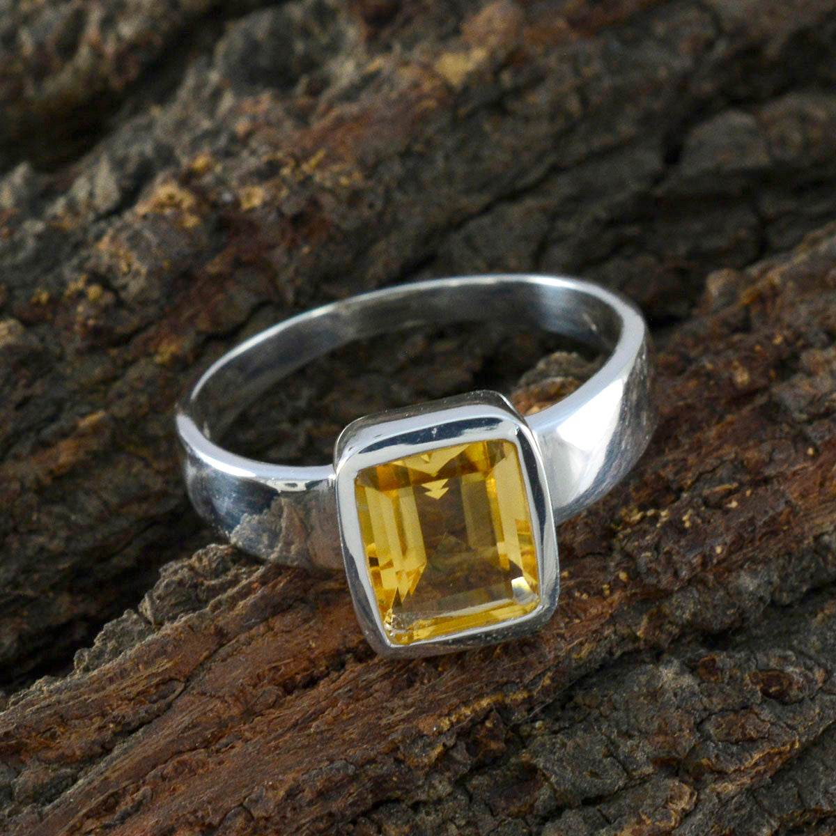 Citrine Solitaire German Silver Yellow Gems Slim Boho Ring Jewelry