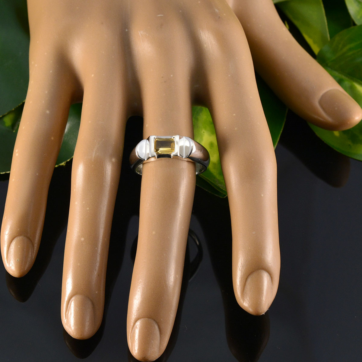 Citrine Solitaire Egyptian 925 Silver Yellow Gems Tiny Contemporary Ring Jewelry