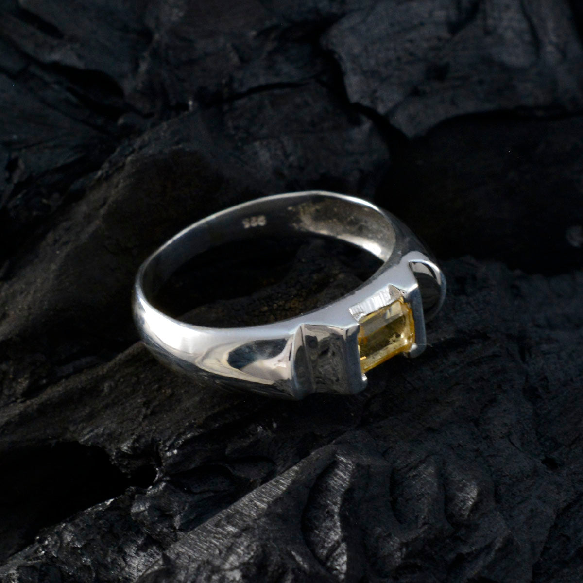 Citrine Solitaire Egyptian 925 Silver Yellow Gems Tiny Contemporary Ring Jewelry