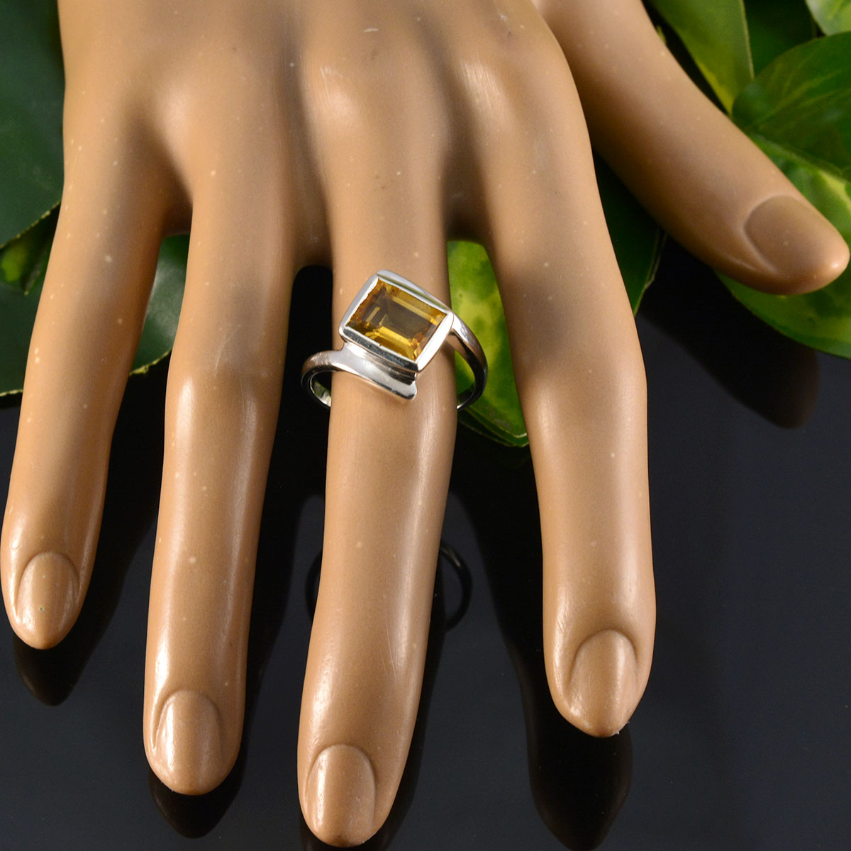 Citrine Solitaire Moroccan Silver Yellow Gemstone Classic Trendy Ring Jewellery