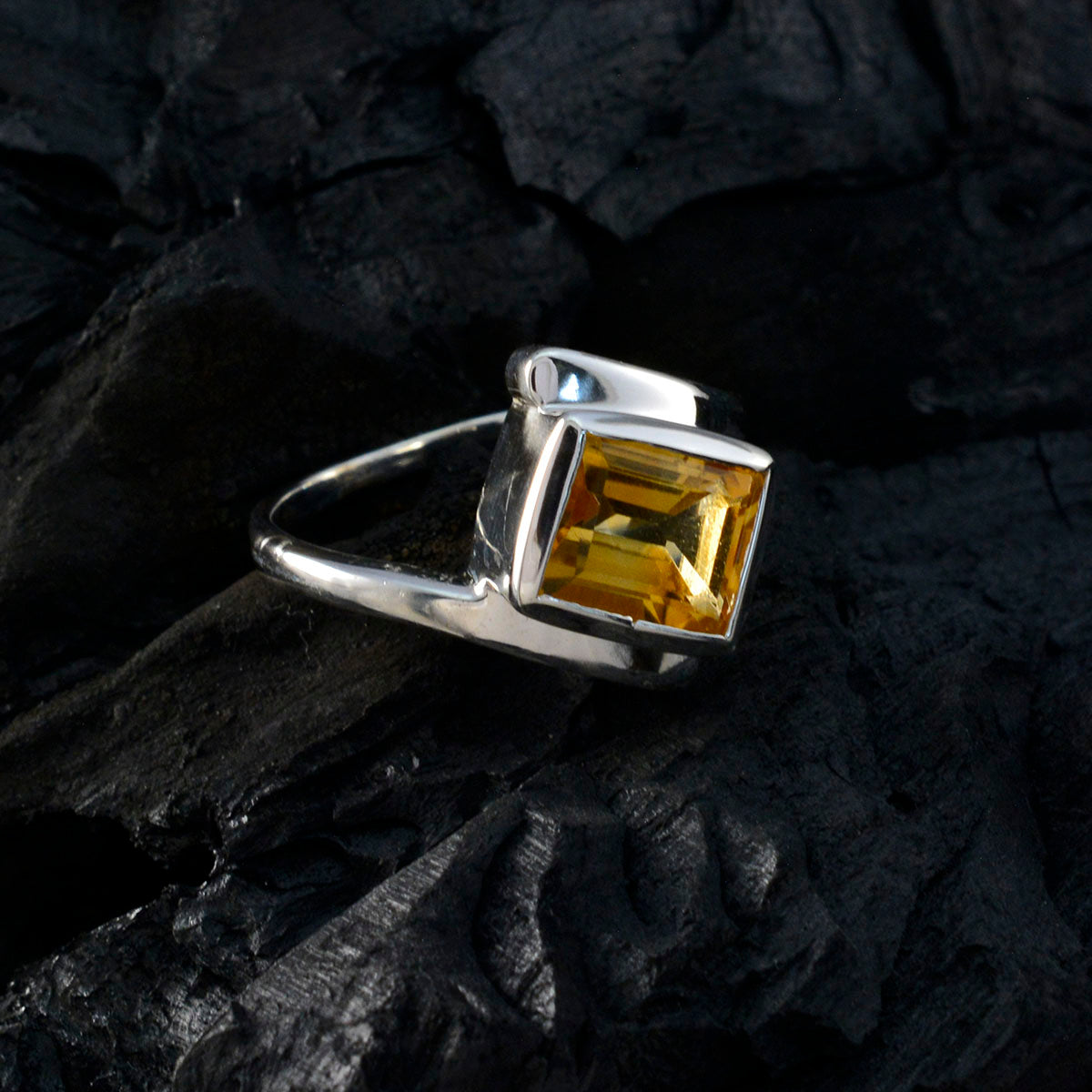 Citrine Solitaire Moroccan Silver Yellow Gemstone Classic Trendy Ring Jewellery