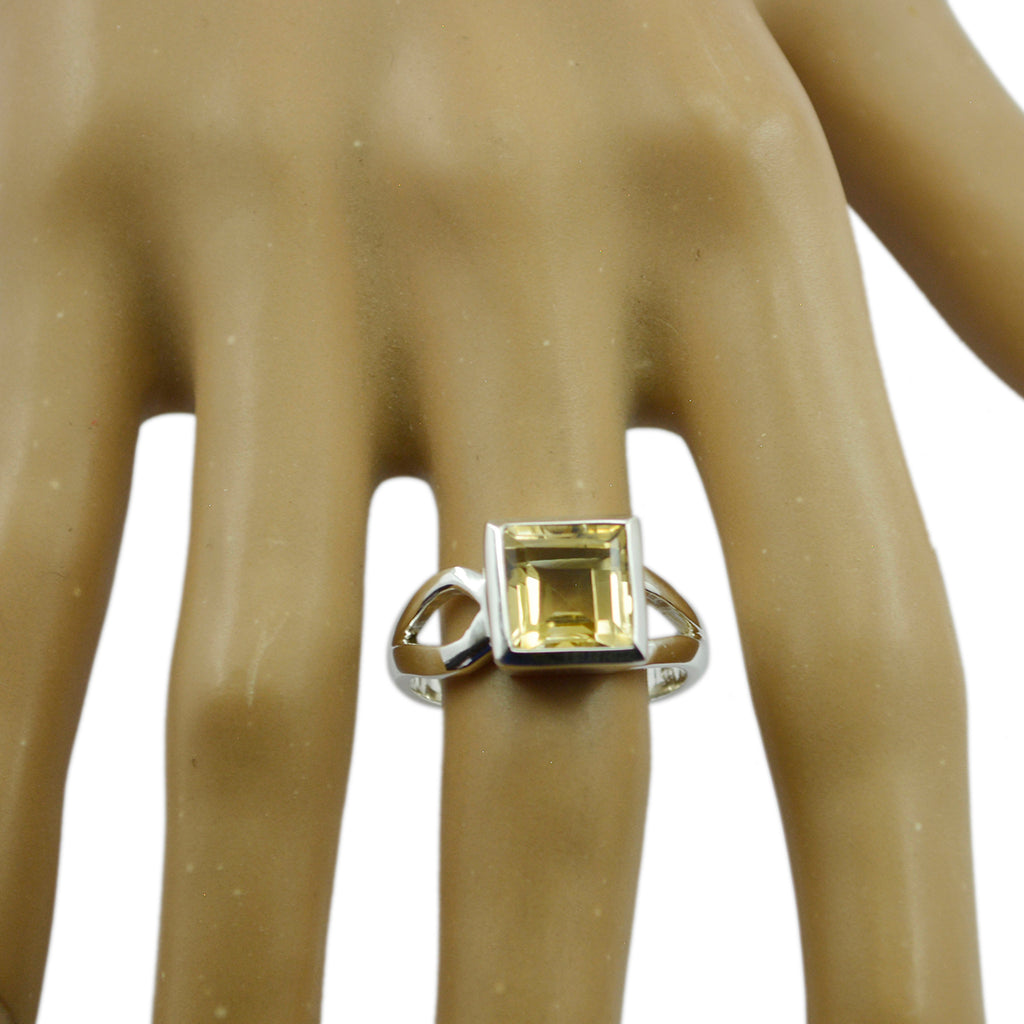 Citrine Solitaire Egyptian Sterling Silver Yellow Gems Mid weight Abstract Ring Jewelry