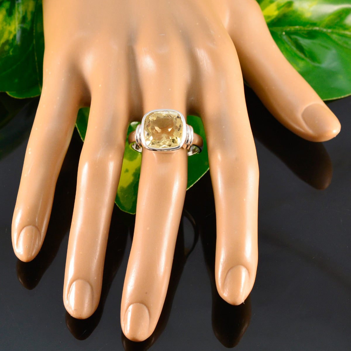 Citrine Solitaire Russian Sterling Silver Yellow Gemstone Eye catching Contemporary Ring Jewellery