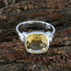 Citrine Solitaire Russian Sterling Silver Yellow Gemstone Eye catching Contemporary Ring Jewellery