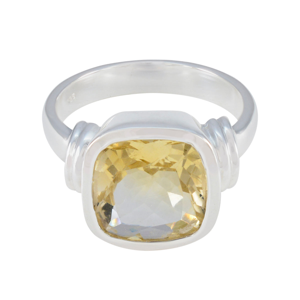 Citrine Solitaire Russian Sterling Silver Yellow Gemstone Eye catching Contemporary Ring Jewellery