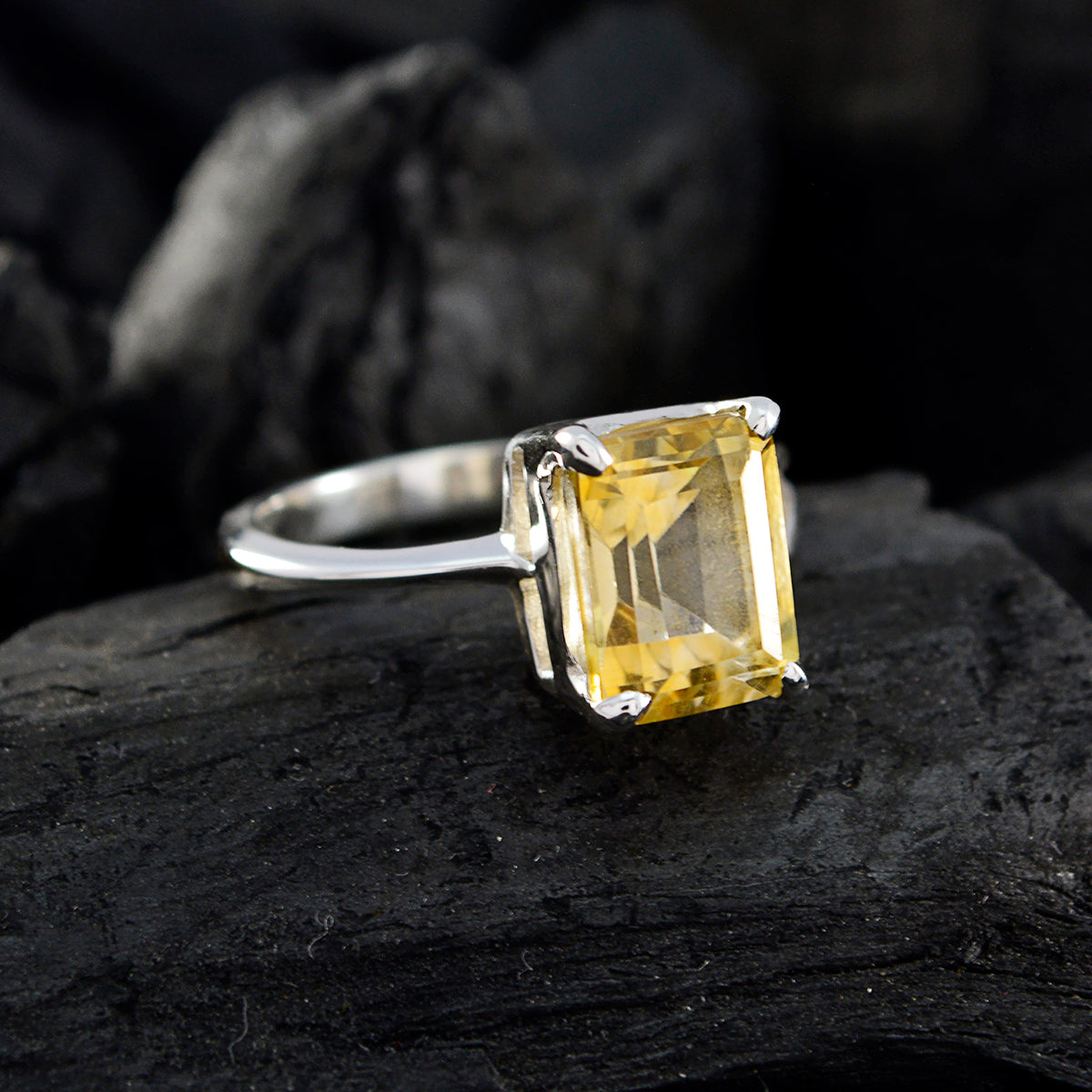 Citrine Solitaire Korean Silver Yellow Gemstone Dainty Glamorous Ring Jewelry