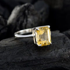 Citrine Solitaire Korean Silver Yellow Gemstone Dainty Glamorous Ring Jewelry