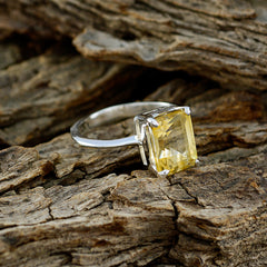 Citrine Solitaire Korean Silver Yellow Gemstone Dainty Glamorous Ring Jewelry