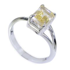 Citrine Solitaire Korean Silver Yellow Gemstone Dainty Glamorous Ring Jewelry