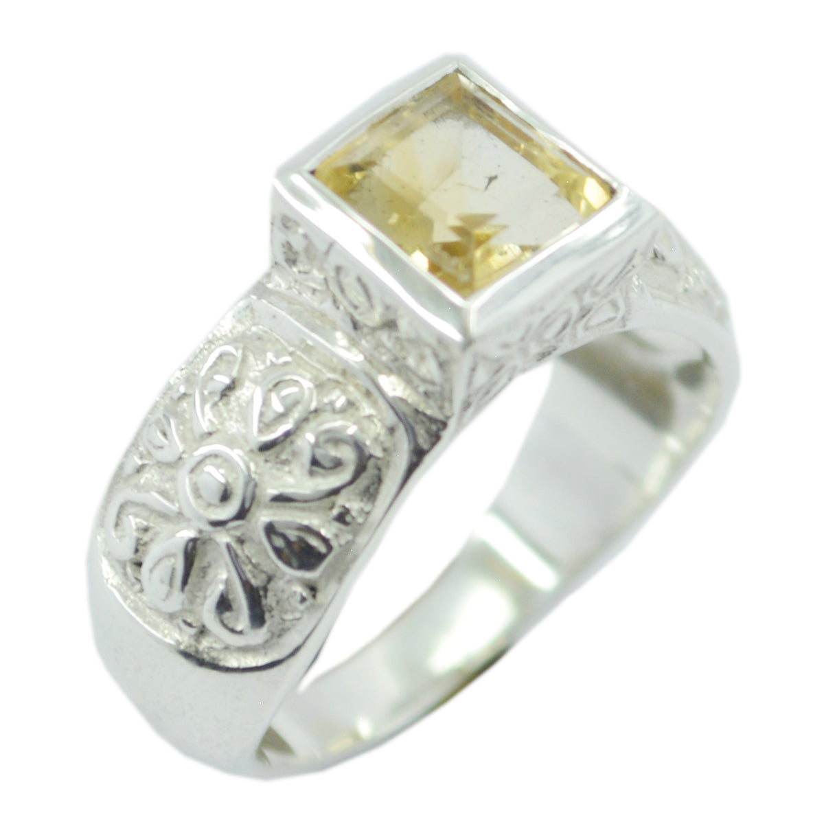 Citrine Solitaire German 925 Sterling Silver Yellow Gemstones Eye catching Art Deco Ring Jewelry Imagen principal del producto