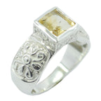 Citrine Solitaire German 925 Sterling Silver Yellow Gemstones Eye catching Art Deco Ring Jewelry