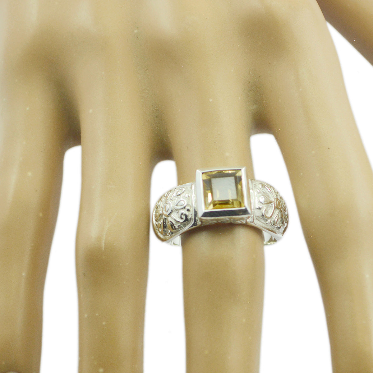 Citrine Solitaire German 925 Sterling Silver Yellow Gemstones Eye catching Art Deco Ring Jewelry