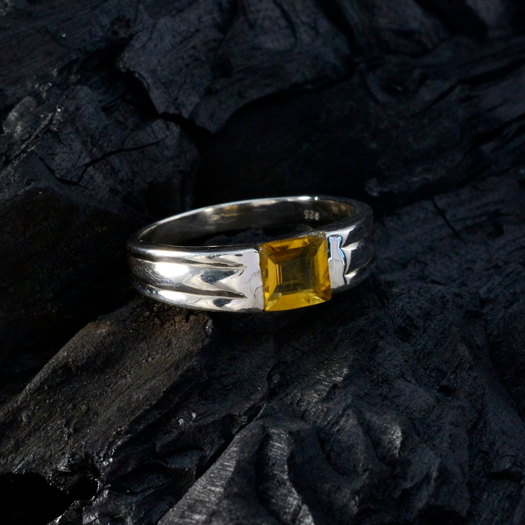 Citrine Solitaire African 92.5 Silver Yellow Gemstone Slim Boho Ring Jewelry
