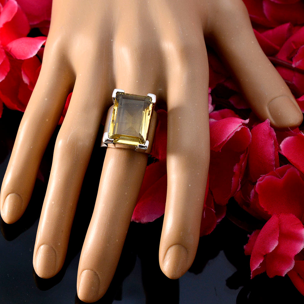 Citrine Solitaire German Silver Yellow Gemstone Chunky Vintage Ring Jewellery