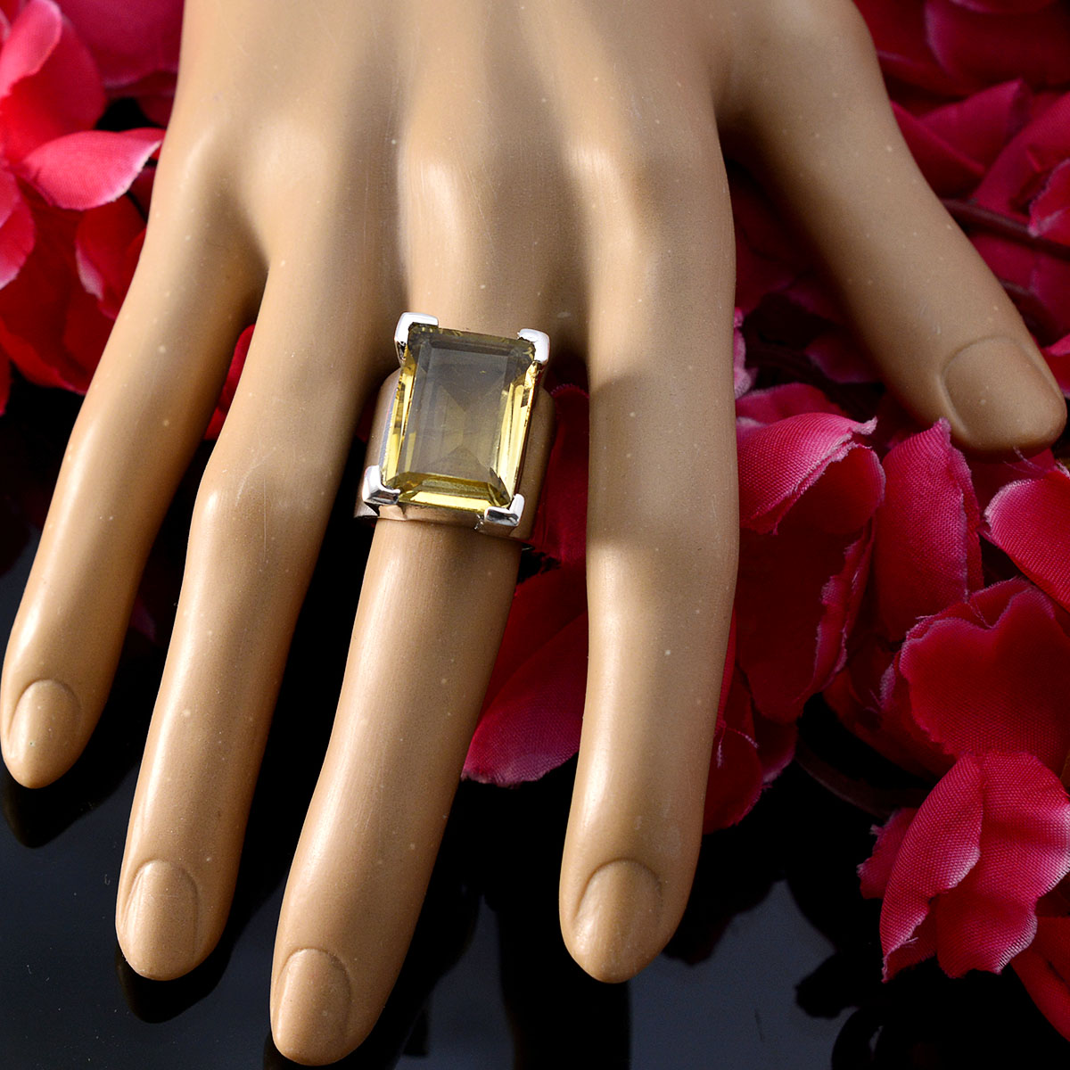 Citrine Solitaire German Silver Yellow Gemstone Chunky Vintage Ring Jewellery