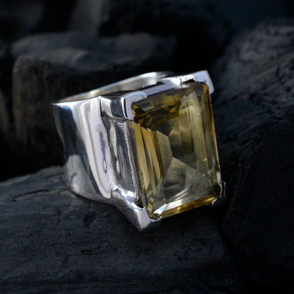 Citrine Solitaire German Silver Yellow Gemstone Chunky Vintage Ring Jewellery