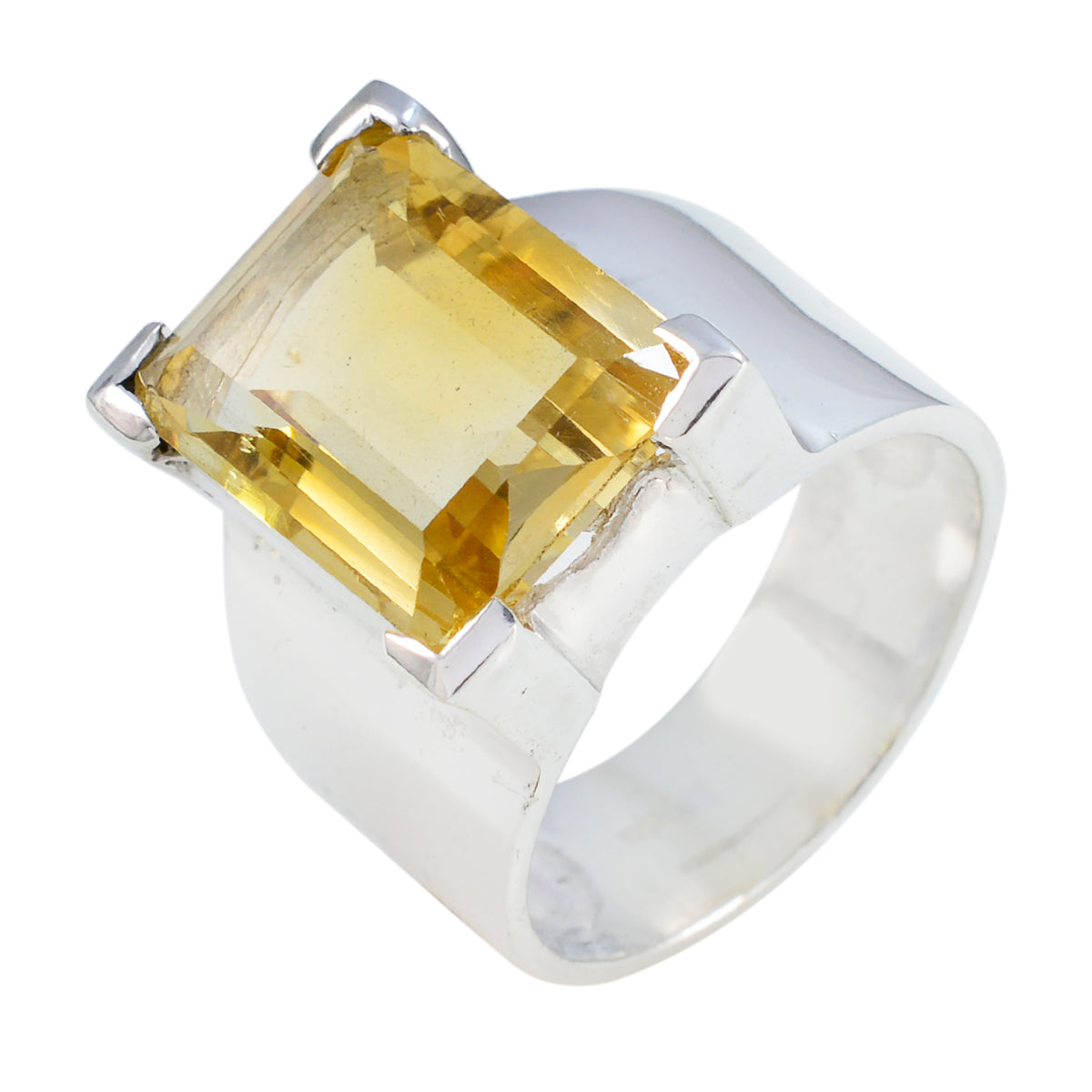 Citrine Solitaire German Silver Yellow Gemstone Chunky Vintage Ring Jewellery Imagen principal del producto