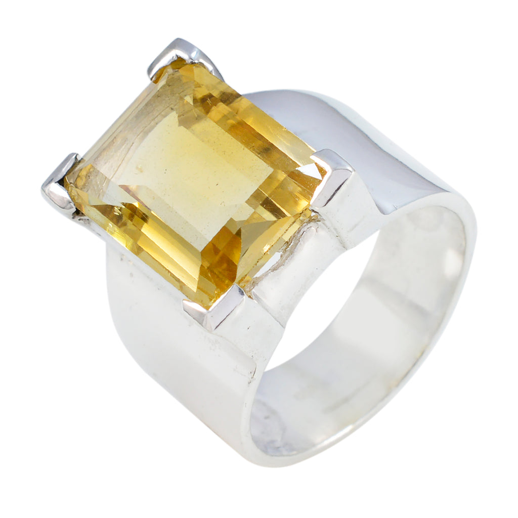 Citrine Solitaire German Silver Yellow Gemstone Chunky Vintage Ring Jewellery