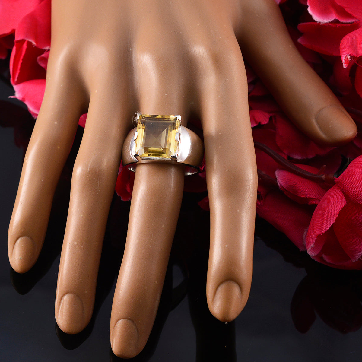 Citrin Solitär Italienisches 92,5 Silber Gelbe Edelsteine Statement Traditioneller Ring Schmuck
