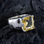 Citrine Solitaire Italian 92.5 Silver Yellow Gems Statement Traditional Ring Jewellery