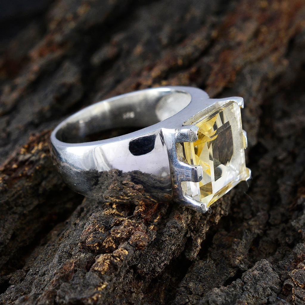 Citrine Solitaire Italian 92.5 Silver Yellow Gems Statement Traditional Ring Jewellery