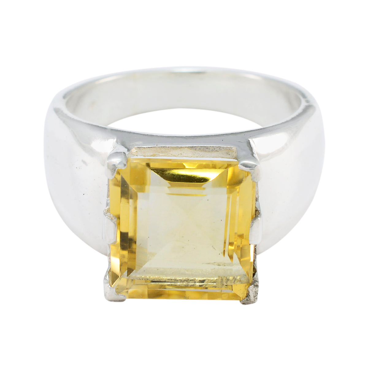 Citrine Solitaire Italian 92.5 Silver Yellow Gems Statement Traditional Ring Jewellery