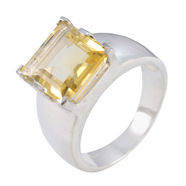 Citrine Solitaire Italian 92.5 Silver Yellow Gems Statement Traditional Ring Jewellery