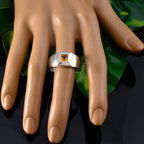 Citrine Solitaire Egyptian 925 Sterling Silver Yellow Gems Mid weight Contemporary Ring Jewellery
