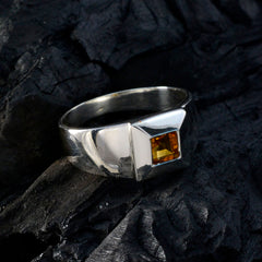 Citrine Solitaire Egyptian 925 Sterling Silver Yellow Gems Mid weight Contemporary Ring Jewellery