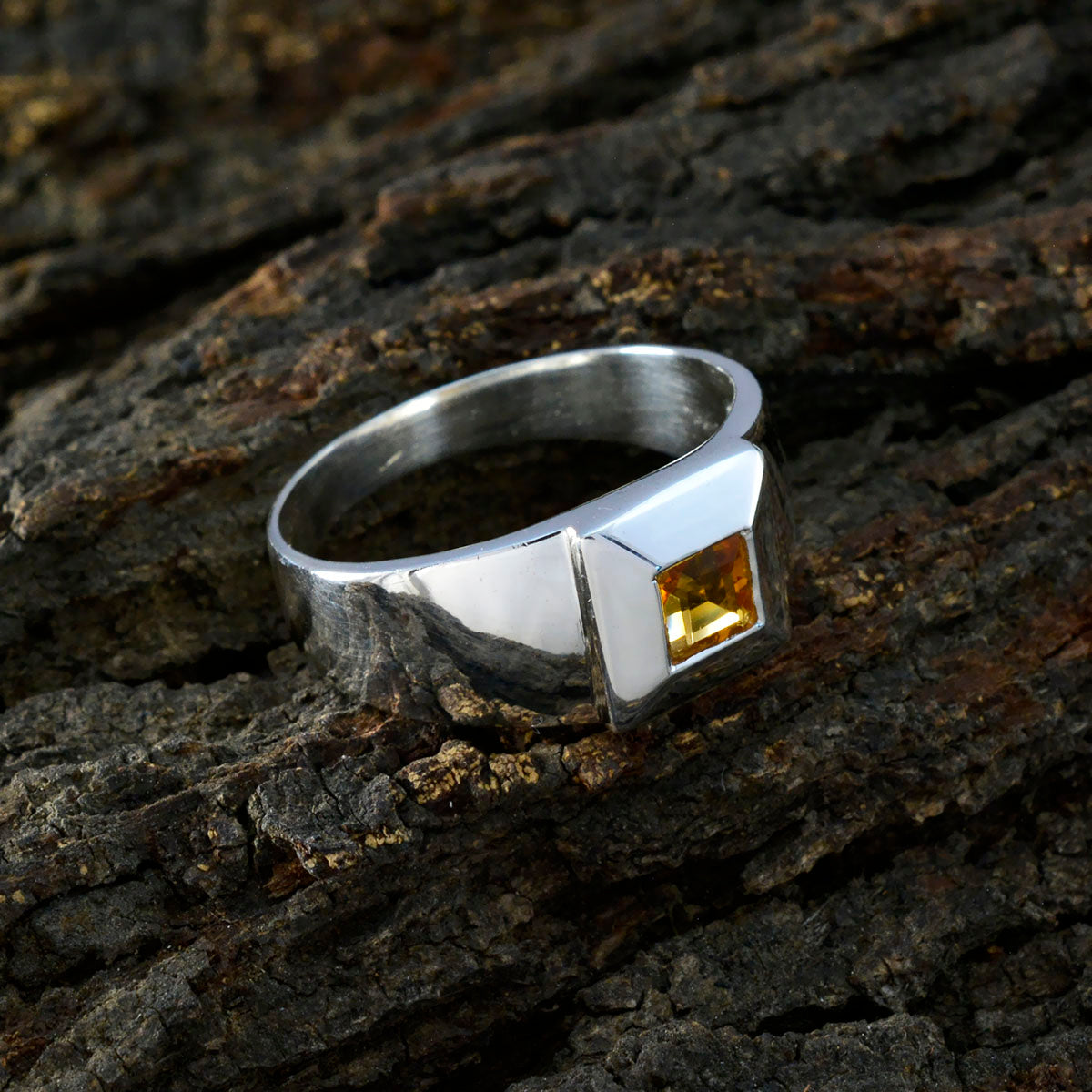 Citrine Solitaire Egyptian 925 Sterling Silver Yellow Gems Mid weight Contemporary Ring Jewellery