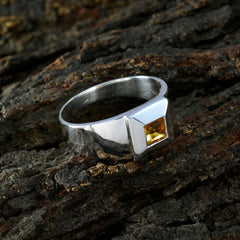 Citrine Solitaire Egyptian 925 Sterling Silver Yellow Gems Mid weight Contemporary Ring Jewellery