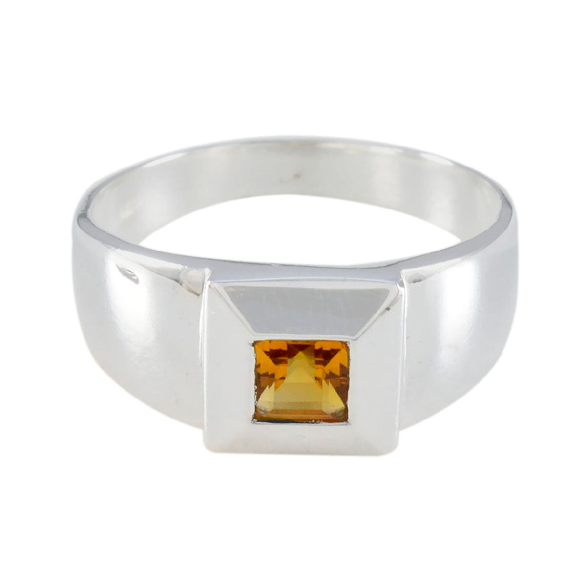 Citrine Solitaire Egyptian 925 Sterling Silver Yellow Gems Mid weight Contemporary Ring Jewellery