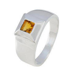 Citrine Solitaire Egyptian 925 Sterling Silver Yellow Gems Mid weight Contemporary Ring Jewellery