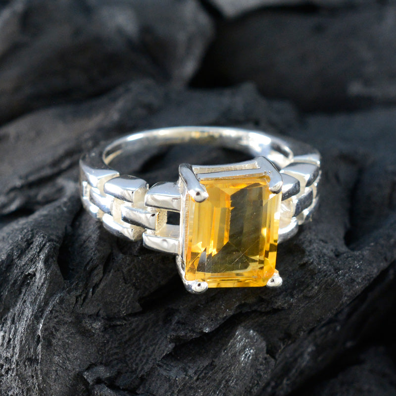 Citrine Solitaire German 925 Sterling Silver Yellow Gemstones Minimal Romantic Ring Jewelry