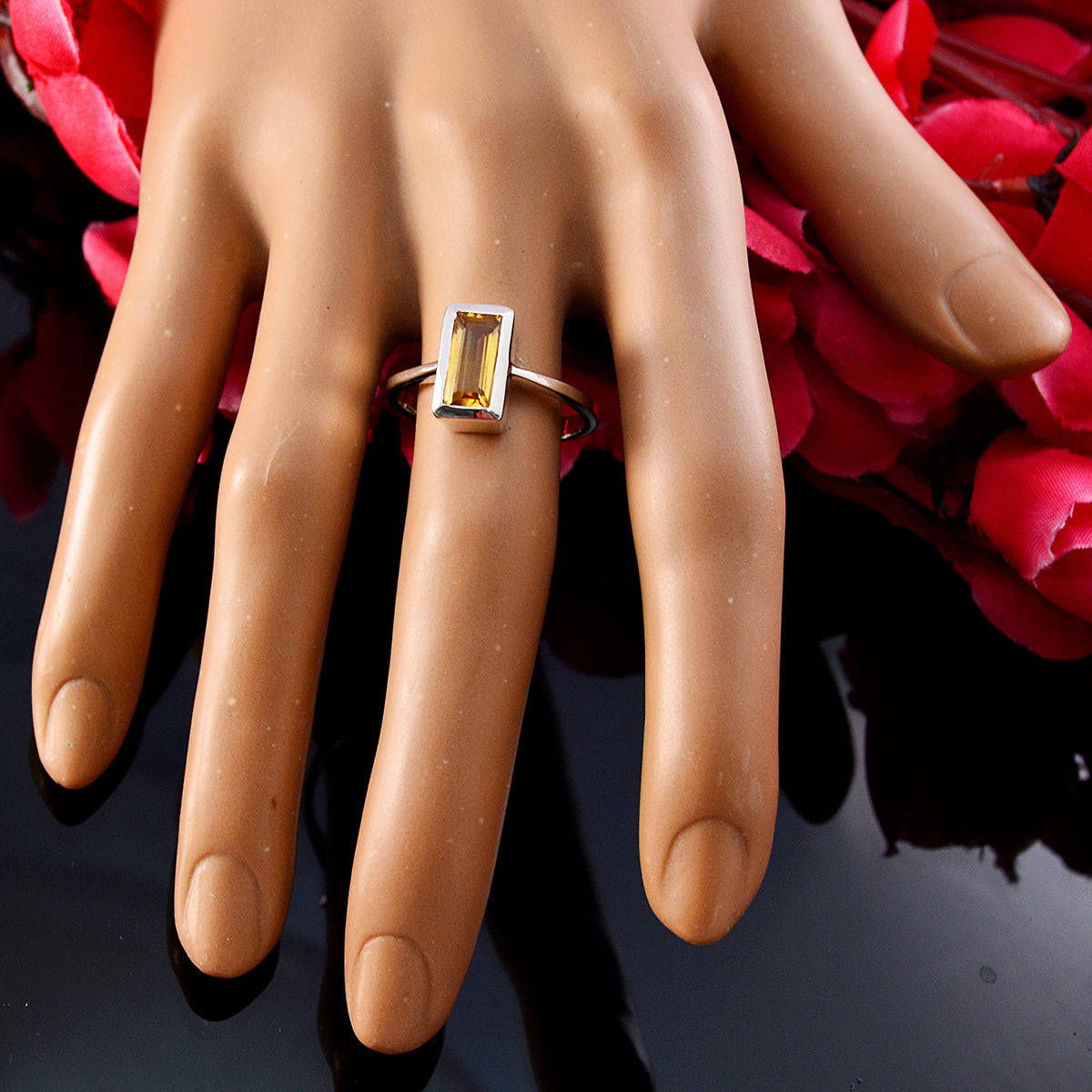 Citrine Solitaire Russian Silver Yellow Gemstone Featherlight Romantic Ring Jewelry