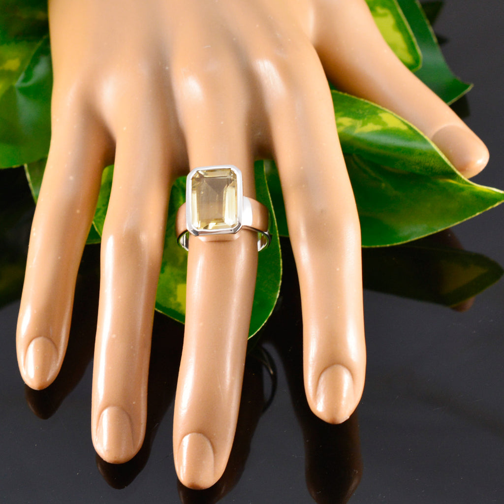 Citrine Solitaire Italian 925 Silver Yellow Gemstones Edgy Trendy Ring Jewelry