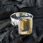 Citrine Solitaire Italian 925 Silver Yellow Gemstones Edgy Trendy Ring Jewelry