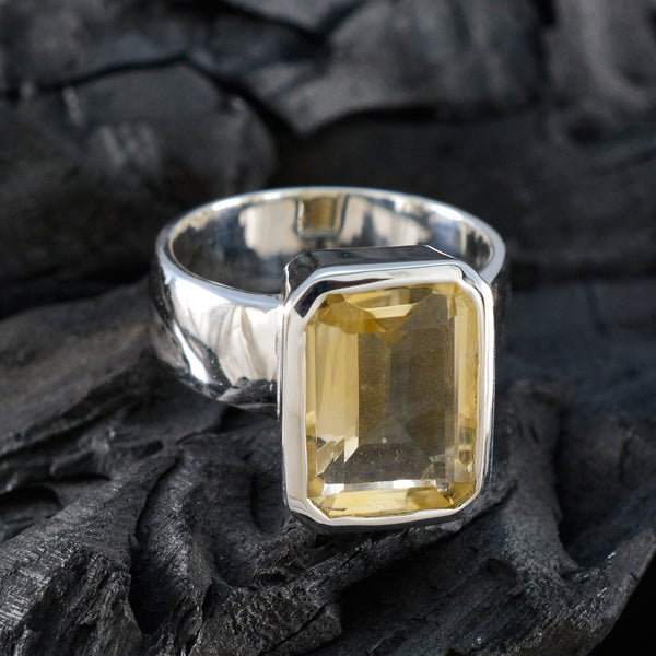 Citrine Solitaire Italian 925 Silver Yellow Gemstones Edgy Trendy Ring Jewelry