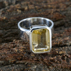 Citrine Solitaire Italian 925 Silver Yellow Gemstones Edgy Trendy Ring Jewelry