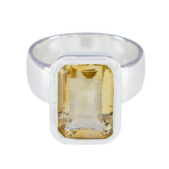 Citrine Solitaire Italian 925 Silver Yellow Gemstones Edgy Trendy Ring Jewelry