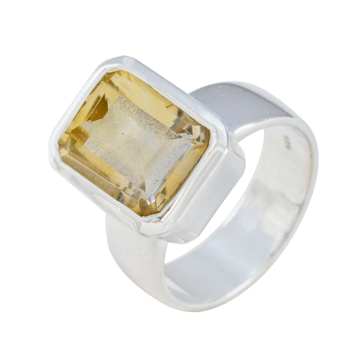Citrine Solitaire Italian 925 Silver Yellow Gemstones Edgy Trendy Ring Jewelry