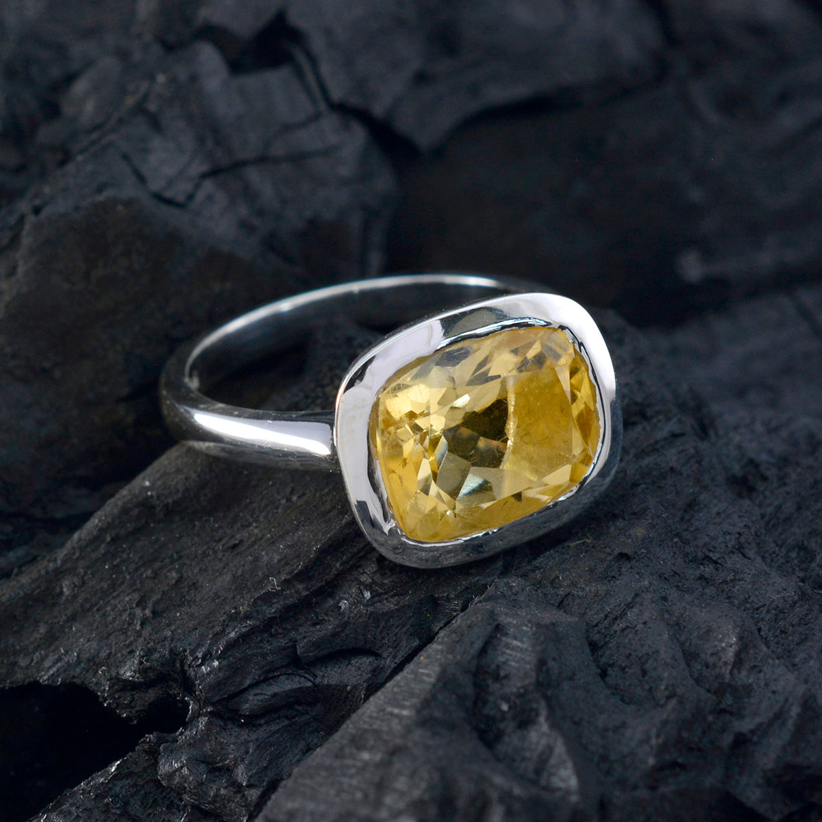 Citrine Solitaire Egyptian 92.5 Silver Yellow Gemstones Minimal Artisan Ring Jewelry