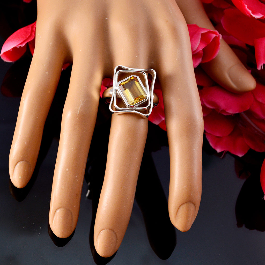 Citrine Solitaire Egyptian 925 Sterling Silver Yellow Gemstones Mid weight Signet Ring Jewellery