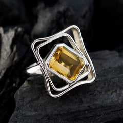 Citrine Solitaire Egyptian 925 Sterling Silver Yellow Gemstones Mid weight Signet Ring Jewellery
