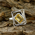 Citrine Solitaire Egyptian 925 Sterling Silver Yellow Gemstones Mid weight Signet Ring Jewellery