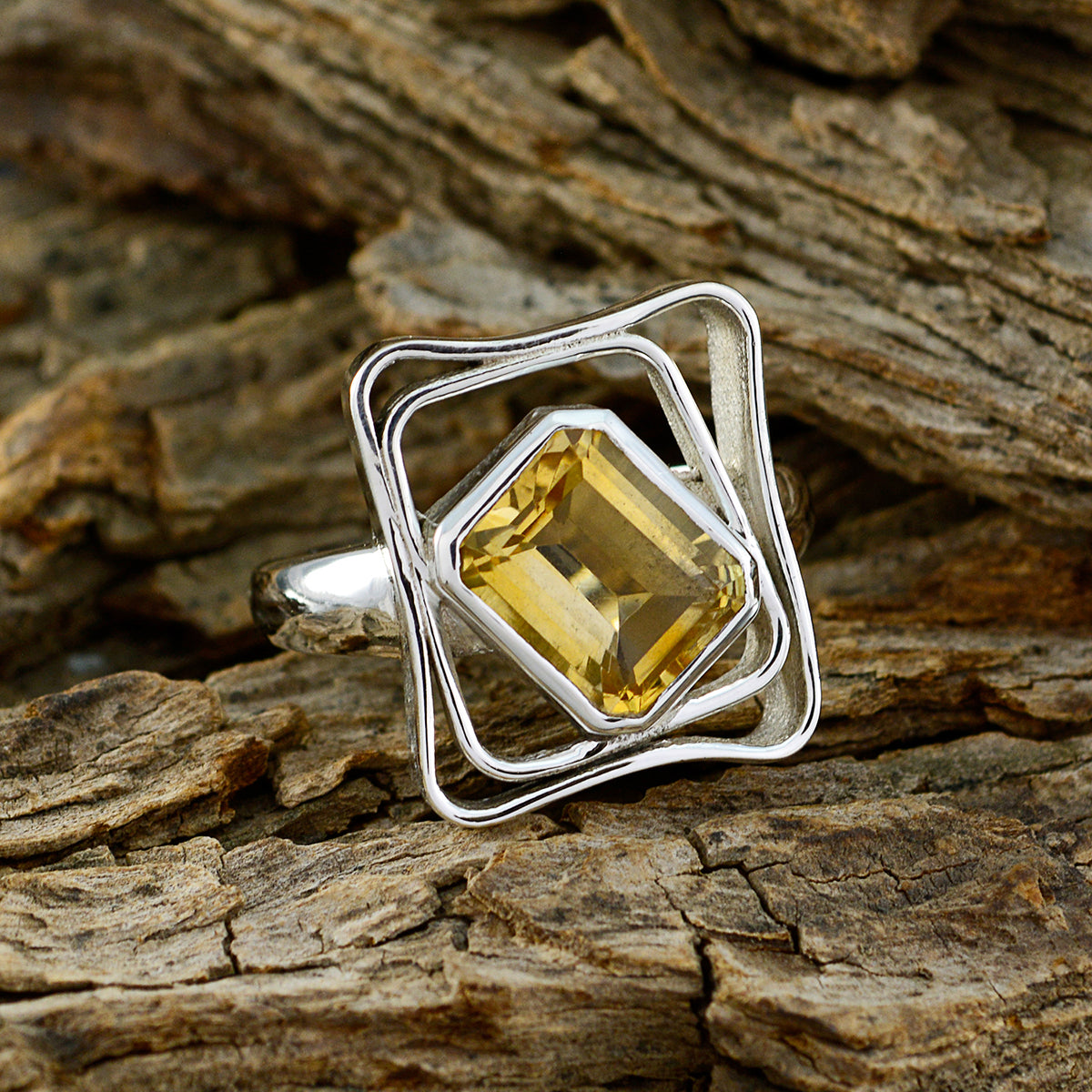 Citrine Solitaire Egyptian 925 Sterling Silver Yellow Gemstones Mid weight Signet Ring Jewellery
