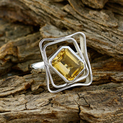Citrine Solitaire Egyptian 925 Sterling Silver Yellow Gemstones Mid weight Signet Ring Jewellery