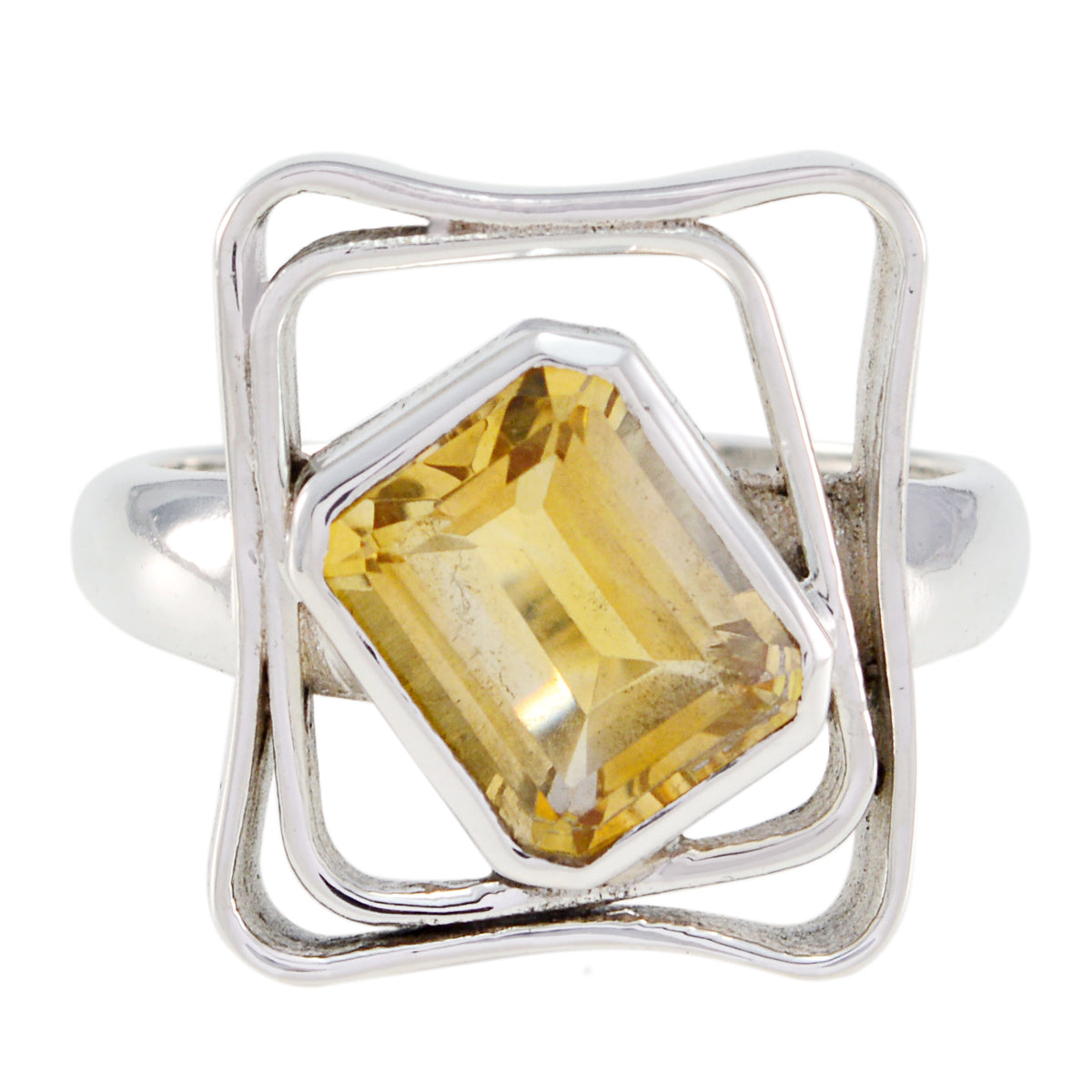 Citrine Solitaire Egyptian 925 Sterling Silver Yellow Gemstones Mid weight Signet Ring Jewellery メイン画像