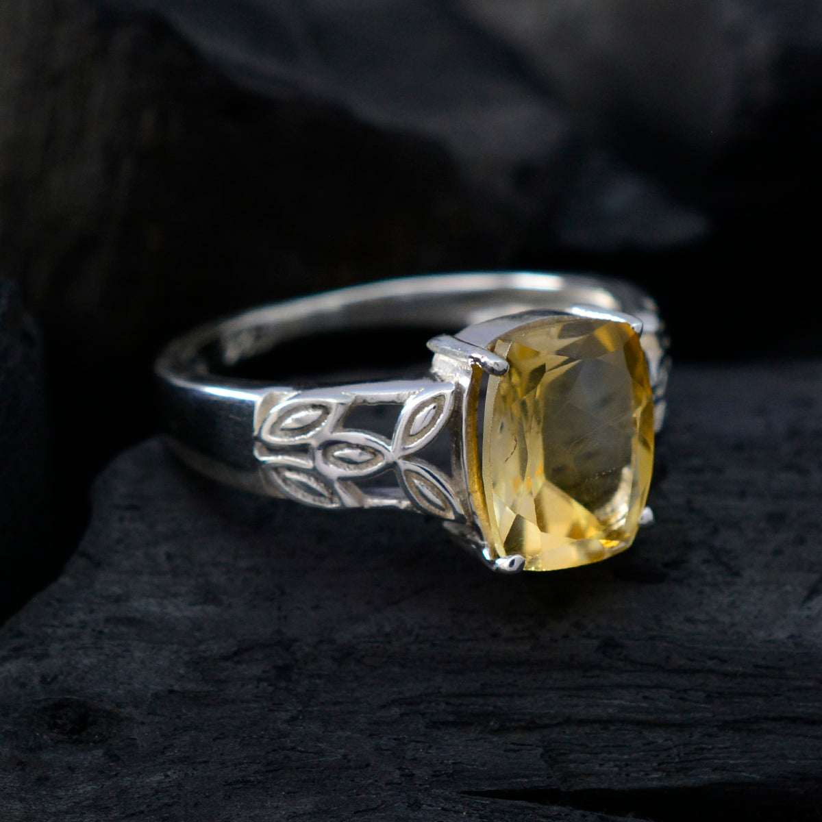 Citrine Solitaire Japanese Silver Yellow Gemstones Whisper thin Glamorous Ring Jewelry