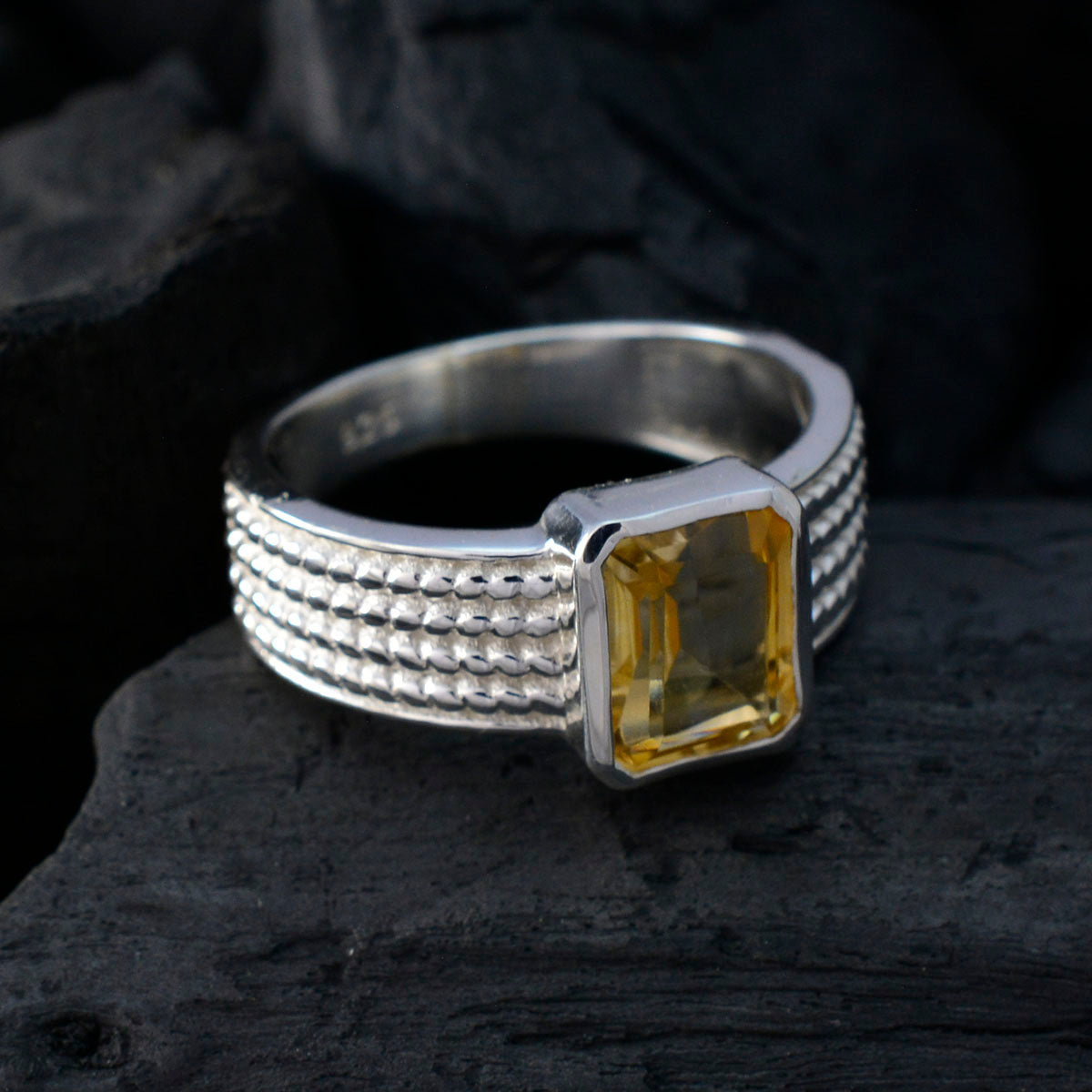 Citrine Solitaire Moroccan Sterling Silver Yellow Gems Mid weight Graceful Ring Jewelry